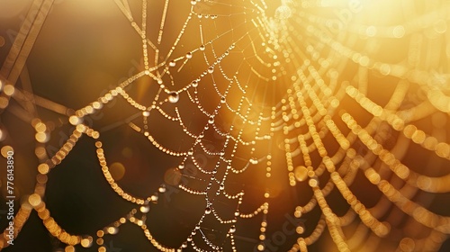 Ultra-detailed macro shot of dewdrops on a spider web