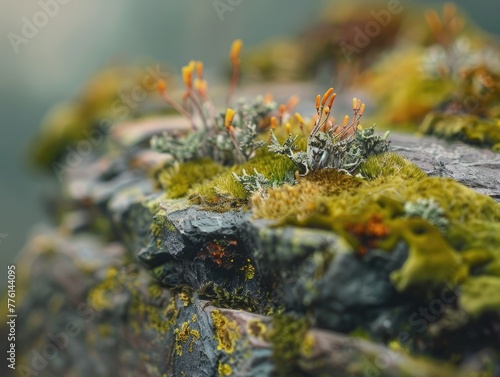 Close-up of moss and lichen on a rock