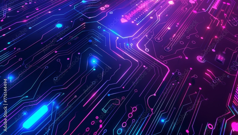 Abstract circuit board background with neon blue and purple lines Digital technology concept, banner design Generative AI Abstract circuit board background with neon blue and purple lines Digital technology concept, banner design Generative AI