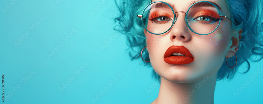 Stylish woman with blue hair and red lipstick. Stylish woman with blue hair and red lipstick.
