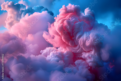 Pink cotton candy filled the sky with white clouds in the center.. Generative AI