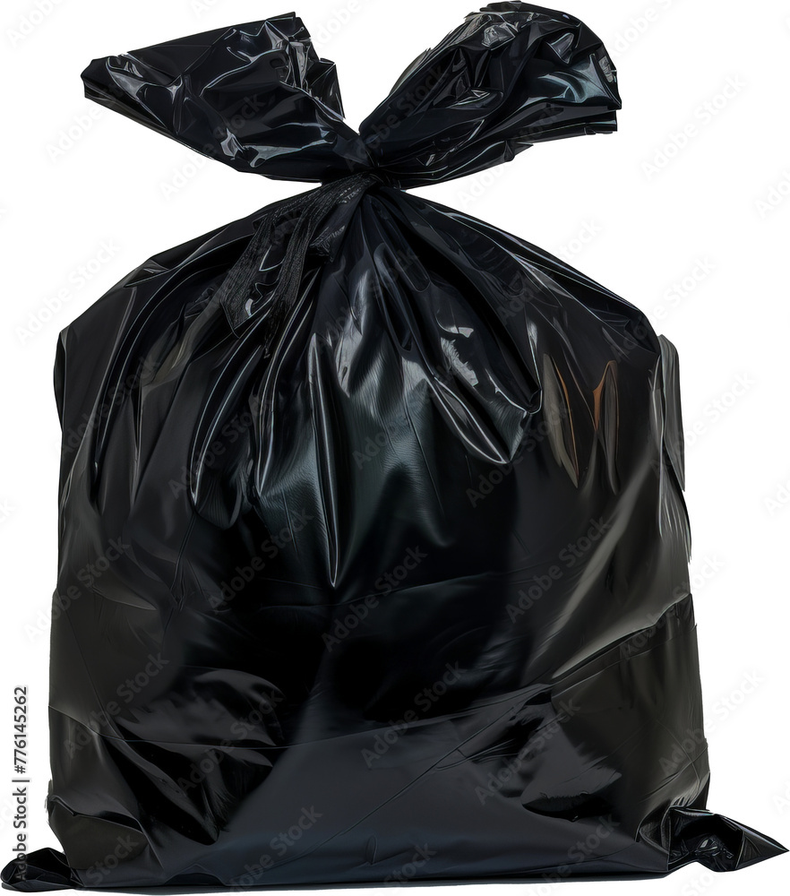 Black garbage bag tied up cut out on transparent background Black garbage bag tied up cut out on transparent background