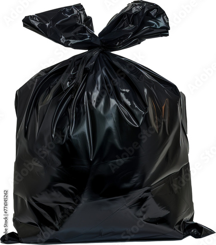 Black garbage bag tied up cut out on transparent background © Andrii
