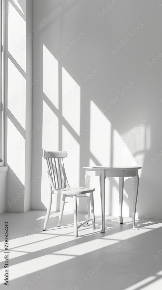 White Chair and Table in Sunlit Room