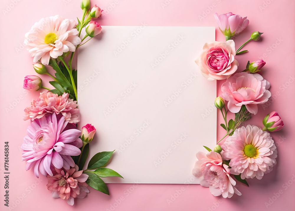 Floral banner on soft pink backdrop. Wedding, Mother's, or Women's Day card template. Floral banner on soft pink backdrop. Wedding, Mother's, or Women's Day card template.