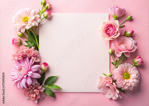 Wallpaper Mural Floral banner on soft pink backdrop. Wedding, Mother's, or Women's Day card template. Torontodigital.ca