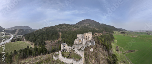 Aerial view of Likava Castle in the village of Likavka in Slovakia