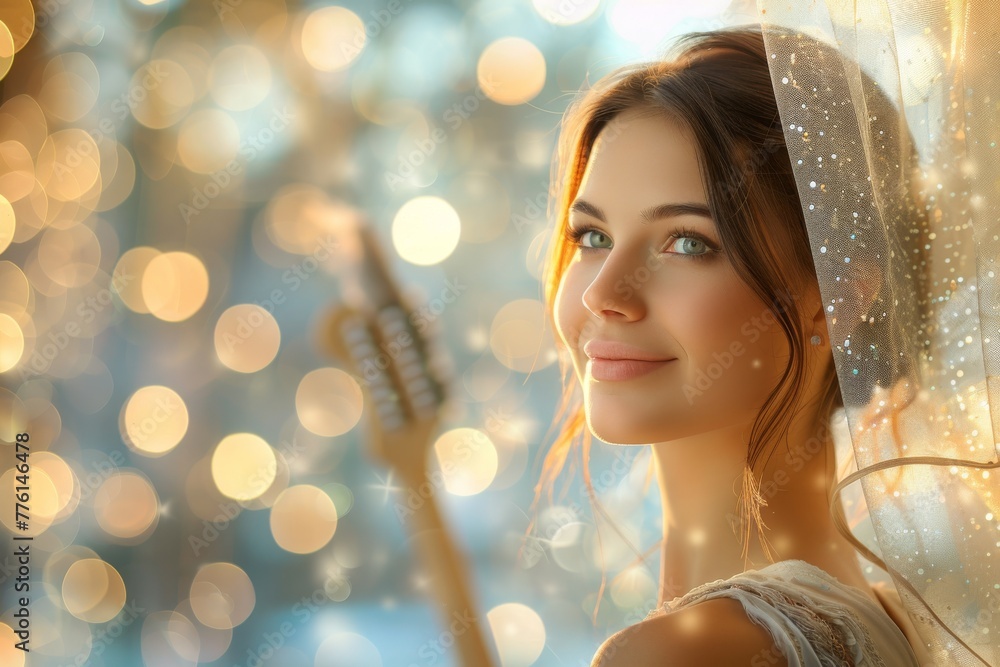 A cheerful person in an apron, strumming a guitar with a feather duster, surrounded by sparkling clean surfaces, showcasing the fun side of being a homemaker A cheerful person in an apron, strumming a guitar with a feather duster, surrounded by sparkling clean surfaces, showcasing the fun side of being a homemaker