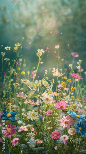 vibrant meadow blooming with colorful flowers on a sunny spring morning