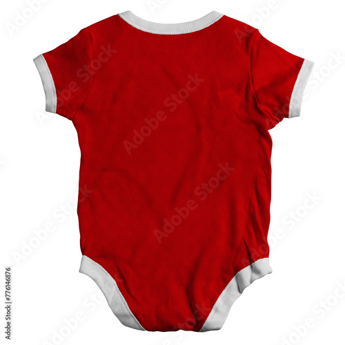 Make your design process quicker and more stunning with this Back View Precious Shortsleeve Baby Bodysuit Clothing Mockup In True Red Color.