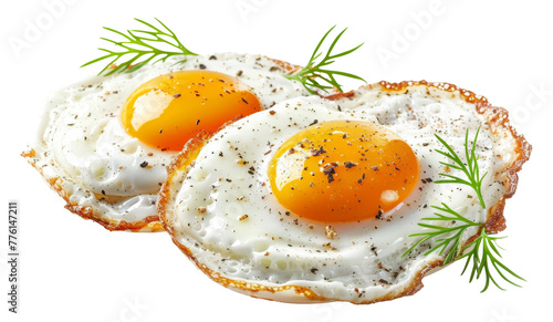 Two sunny side up eggs isolated on transparent background