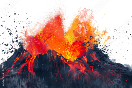 Active Volcano Explosive Eruption - Isolated on White Transparent Background, PNG 