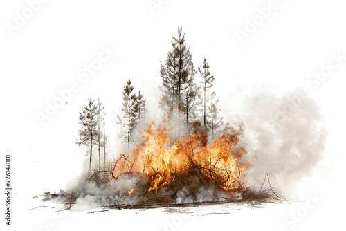 Forest Fire with Smoke - Isolated on White Transparent Background, PNG
