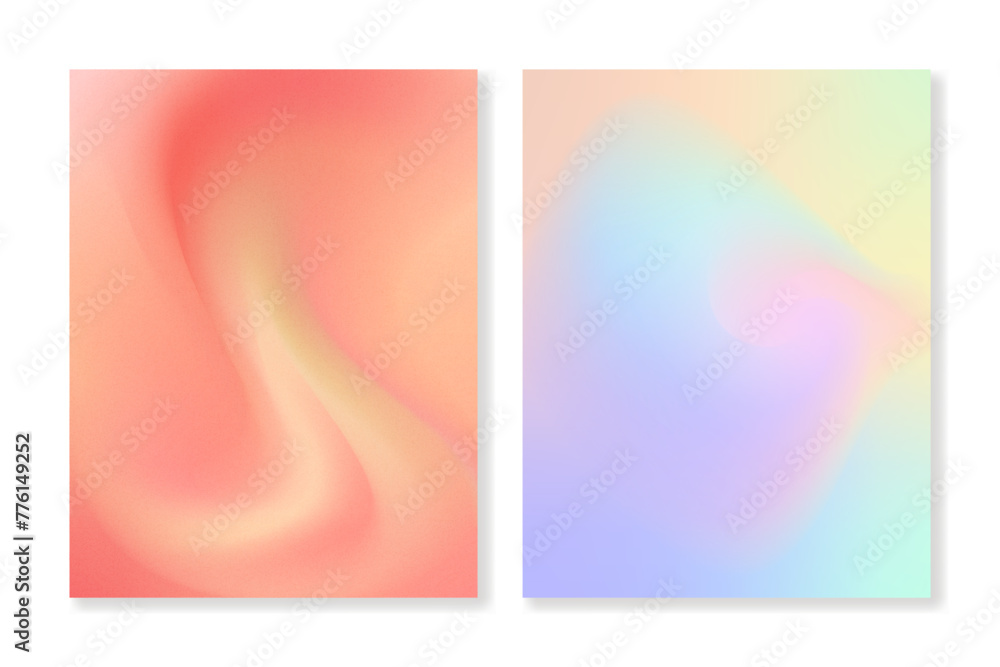 Naklejka premium Set of 2 colorful gradients with abstracy waves and a grauny texture. For covers, wallpapers, branding and other projects. You can use a grainy texture for any of the gradients.