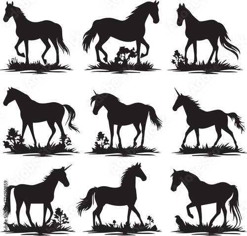 Set of Black silhouette Horse
