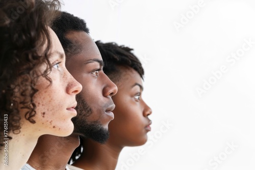 multi ethnic people portraits from profile view Isolated white background