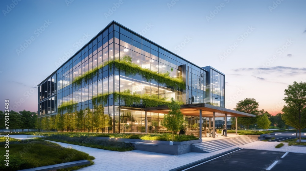 Obraz premium A modern corporate building showcasing ESG and sustainable practices