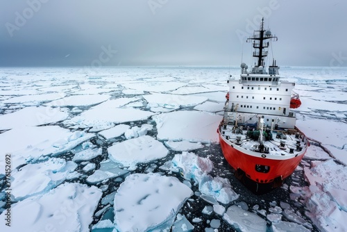 icebreaker boat in sea ice photo