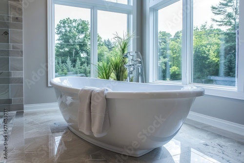 Luxury bathroom interior with a white bathtub © Igor
