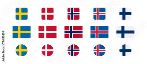 Scandinavia flag country. Sweden, Finland, Denmark, Norway, Iceland national Europe banner vector.