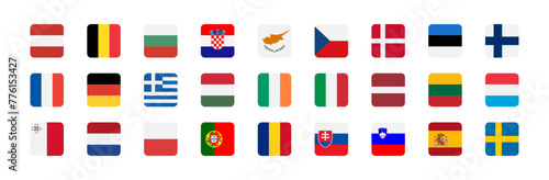 European union country flag. Nation flag of EU. Austria, Belgium, Denmark, France, Italy, Spain and other.