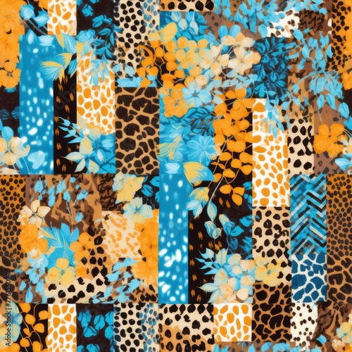 A harmonious blend of nature and wildness, this pattern merges floral notes with leopard print, set against a canvas of cool, tranquil blues.