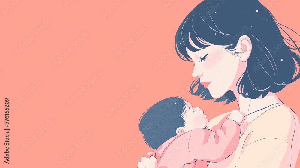 mother hugging her baby, anime style