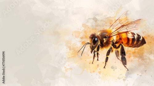 A dynamic bee comes to life in this abstract watercolor, its wings caught mid-flight, set against a backdrop of warm, expressive splashes. photo