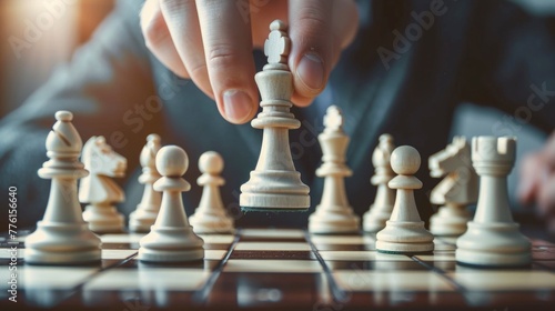 Wallpaper Mural Close up photo of a man's hand moving a white chess piece Torontodigital.ca