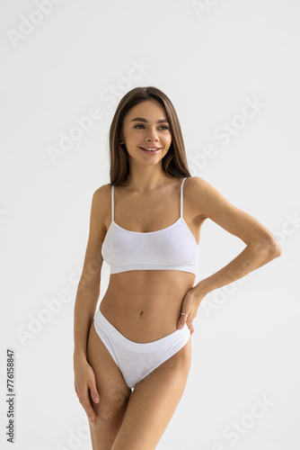 Beautiful body in white underwear isolated on white background