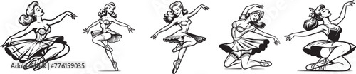 pin up style ballerinas in various poses vector set