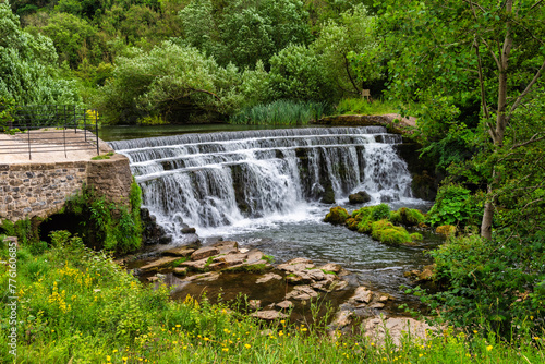 Weir on the river Wye in Monsal Dale in the Peak District in Derbyshire  England