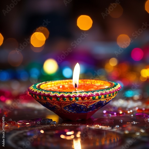 illustration of Colorful Diwali the Hindu festival of lights Diya, Generative ai © aniartai