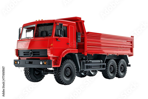 Red cargo truck on transparent background PNG. Freight transport concept.