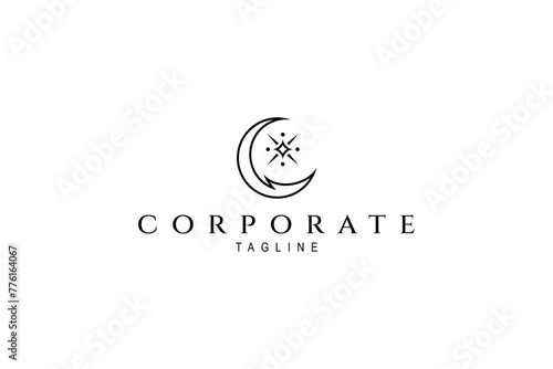 Minimalist logo of crescent moon and star