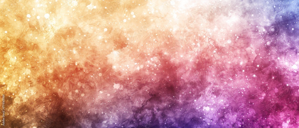   A multicolored background filled with stars, center-positioned space shuttle
