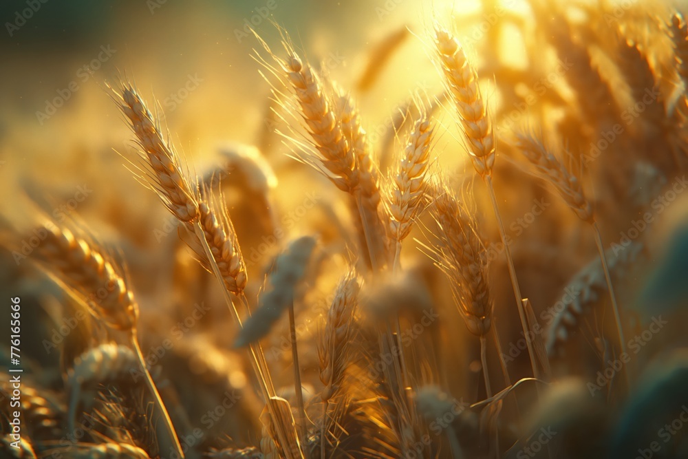 Wheat field. Ears of golden wheat close up. Beautiful Nature Sunset Landscape. Rural Scenery under Shining Sunlight. Background of ripening ears of wheat field. Rich harvest Concept. Label art design Wheat field. Ears of golden wheat close up. Beautiful Nature Sunset Landscape. Rural Scenery under Shining Sunlight. Background of ripening ears of wheat field. Rich harvest Concept. Label art design