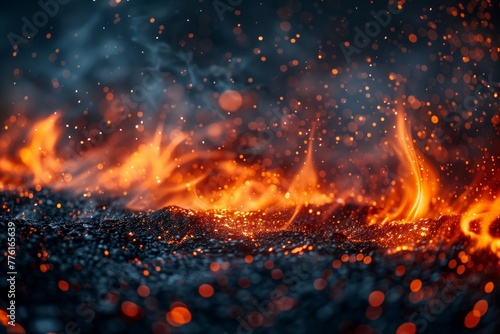 Intense orange flames on dark background