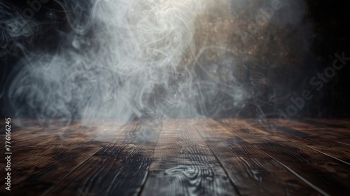 A Dark Wooden Floor with Smoke