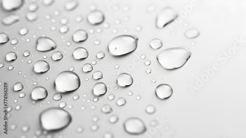 Close-up of water drops in minimal style on white background.