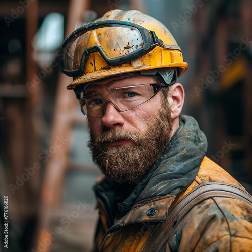 A worker wearing a safety helmet