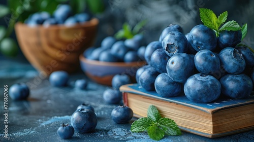 Academic achievement space with a study timetable, educational encouragement quotes, and brain-boosting blueberries, solid color background, 4k, ultra hd photo