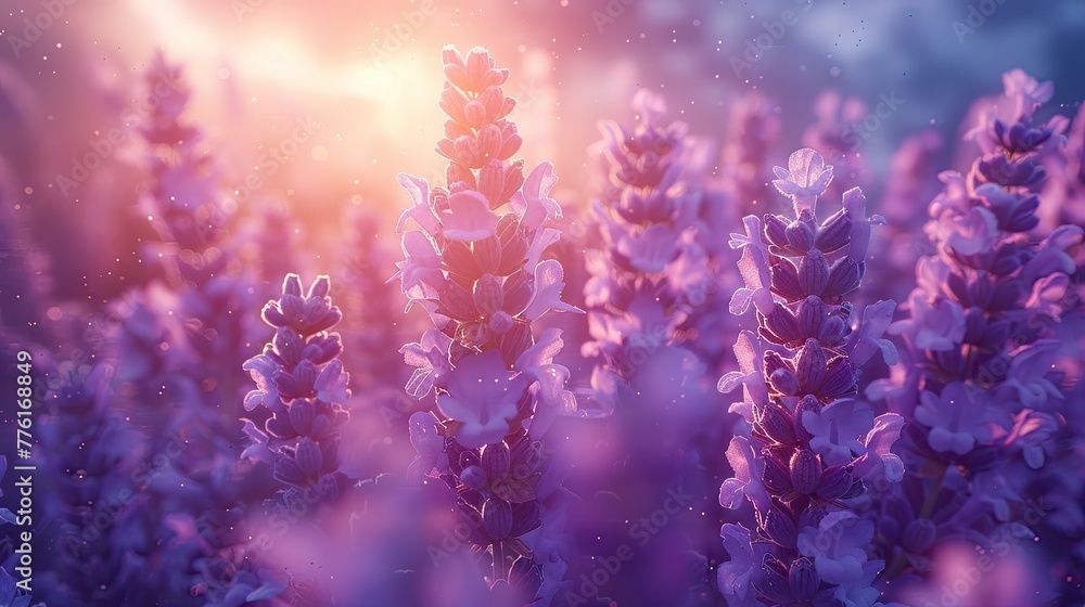 Peaceful area in a lavender field, with the scent of flowers and buzzing bees for mindfulness, solid color background, 4k, ultra hd Peaceful area in a lavender field, with the scent of flowers and buzzing bees for mindfulness, solid color background, 4k, ultra hd