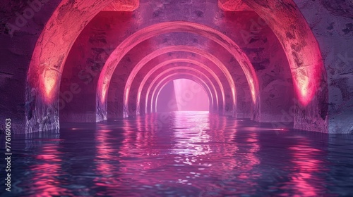 Quiet meditation space under an arched bridge, with the sound of a stream below, solid color background, 4k, ultra hd
