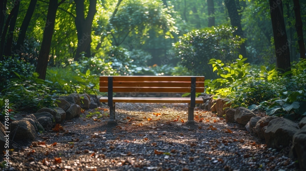 Secluded space in a city park, with a hidden bench and surrounding greenery for peace, solid color background, 4k, ultra hd Secluded space in a city park, with a hidden bench and surrounding greenery for peace, solid color background, 4k, ultra hd