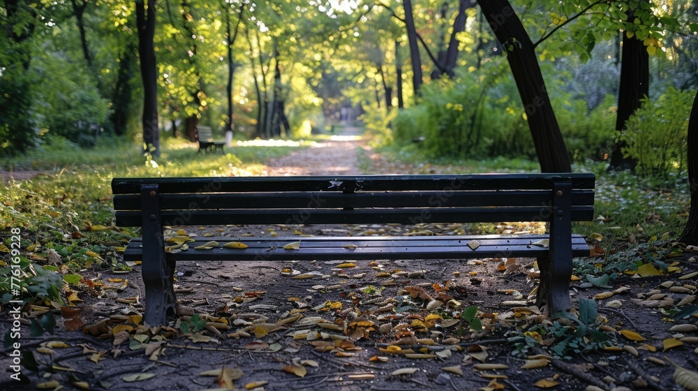 Secluded space in a city park, with a hidden bench and surrounding greenery for peace, solid color background, 4k, ultra hd Secluded space in a city park, with a hidden bench and surrounding greenery for peace, solid color background, 4k, ultra hd