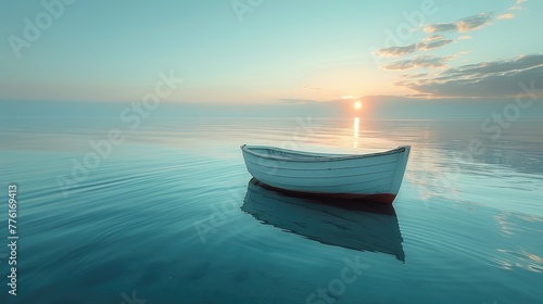 Tranquil meditation spot on a gently rocking boat, with calm waters and clear skies, solid color background, 4k, ultra hd