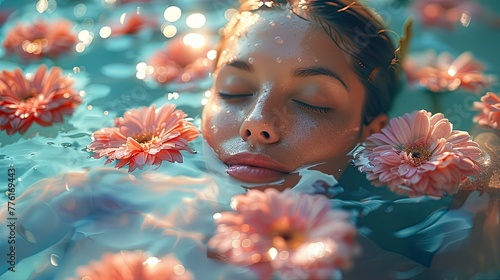 Tranquil spa oasis with floating flowers, soothing eye masks, and a selection of rejuvenating body wraps, solid color background, 4k, ultra hd