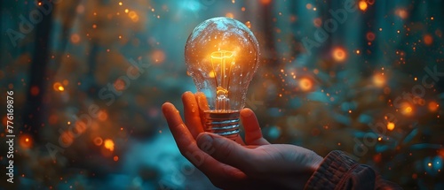 The Power of Creativity and Business Vision: A Hand Holding a Lightbulb. Concept Creativity, Business Vision, Lightbulb, Innovation, Entrepreneurship