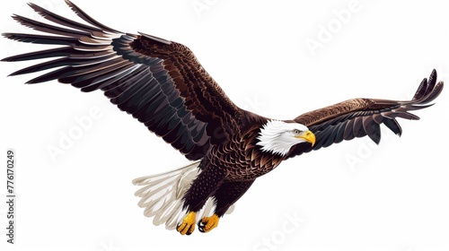 Obraz na płótnie A bald eagle flying in sky in wild. Vector illustration art drawing. w salonie